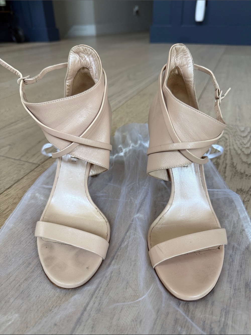 Casadei Nude Leather Wrap-Ankle High Heel Sandals